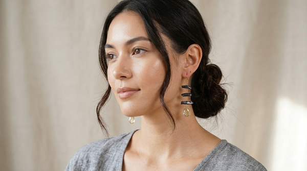 Black Biwa Pearls with Rutilated Quartz Drop