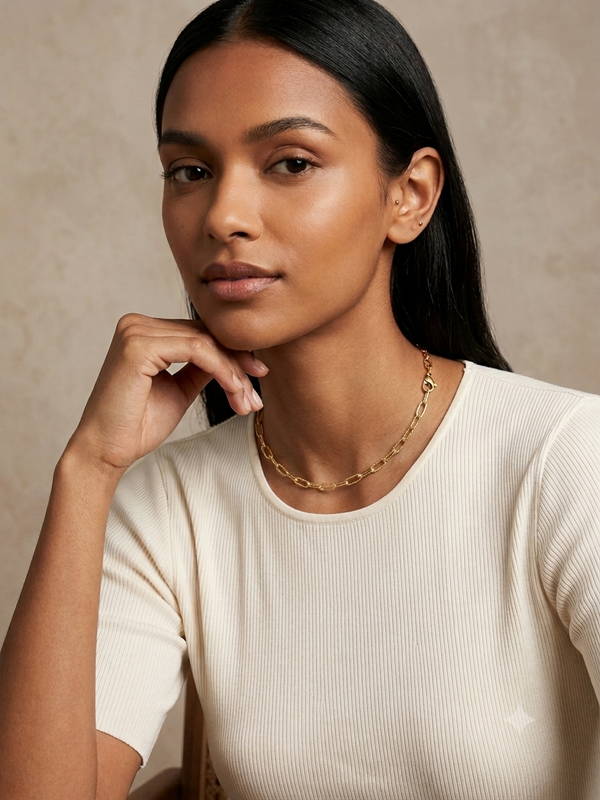 Short Small Gold Paper Clip Chain Necklace