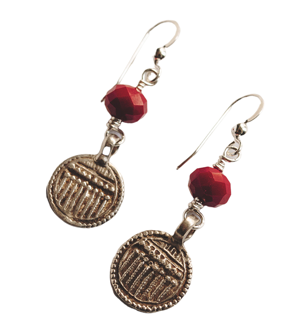 Amulet and Red Crystal Earrings