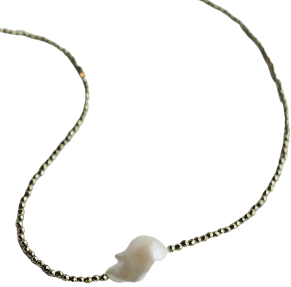Small Gold Hematite and Baroque Pearl Necklace