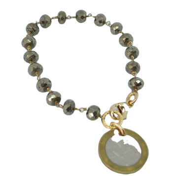 Charm Bracelet with Pyrite Chain and Vintage Coin