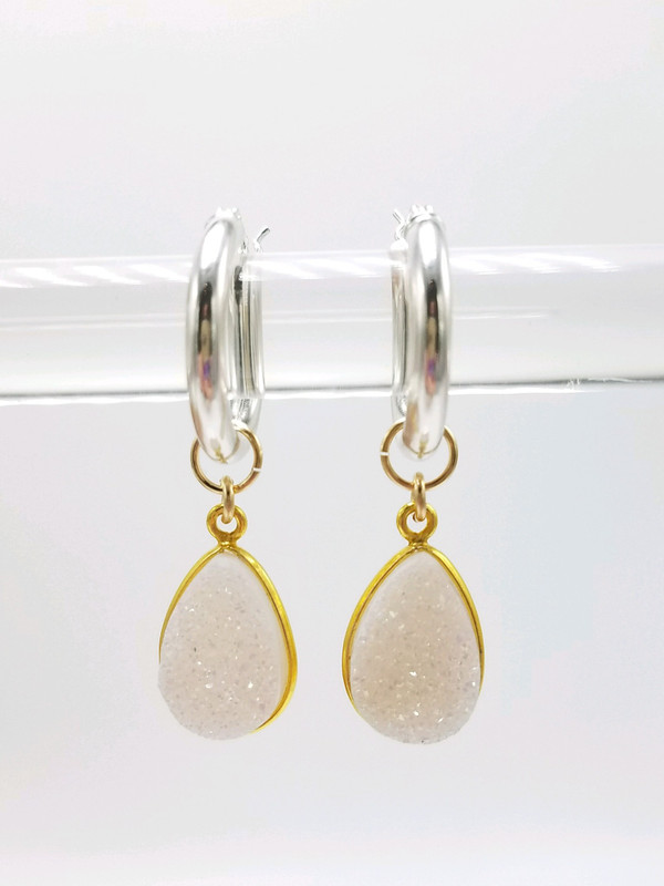Gold Encased White Teardrop Druzy Charms