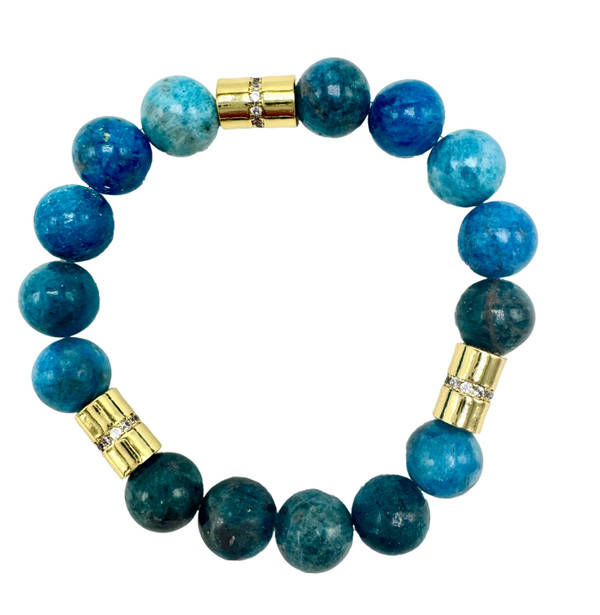 Apatite and Gold and CZ Tubes Stretch Bracelet