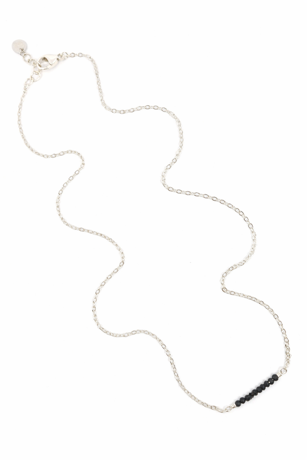 Delicate Silver Chain with Black Spinel Necklace