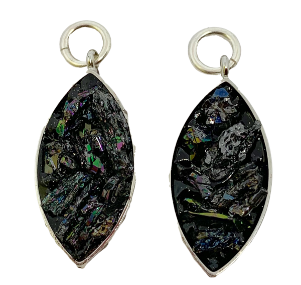 Black Druzy Encased in Silver Charms