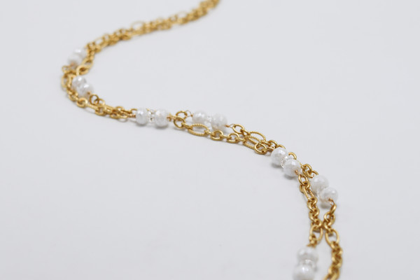 White Moonstone and Gold Long Chain Necklace