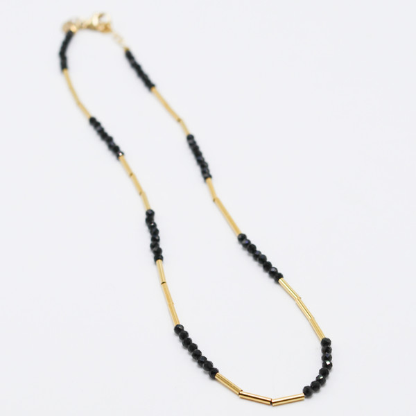Black Spinel with Gold Tubes Short Necklace