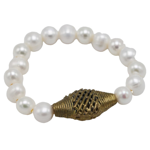 White or Gray Freshwater Pearls and Tibetan Brass