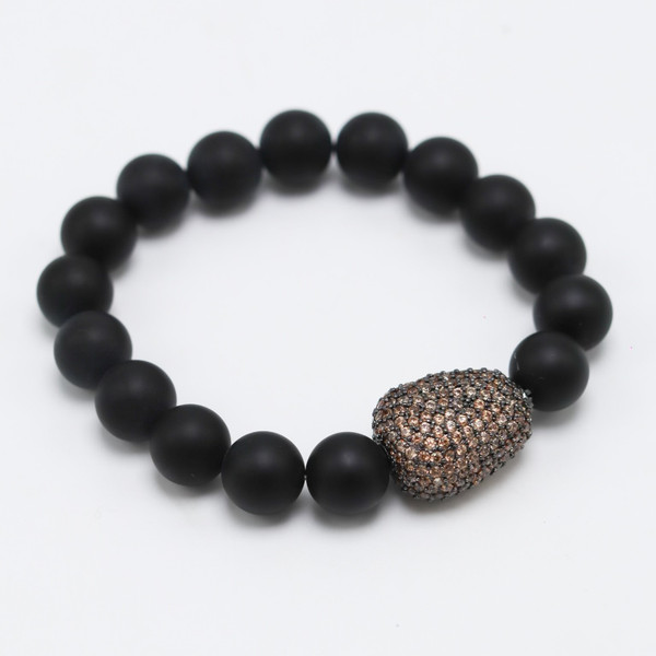 Matte Black Onyx and Brown Pave CZ Stretch Bracelet