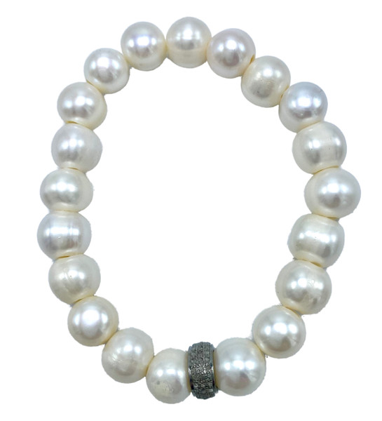 Freshwater Pearl and Diamond Rondel Stretch Bracelet