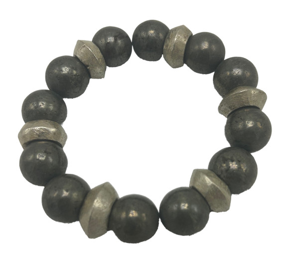 Large Pyrite and African Wedding Rings Stretch Bracelet