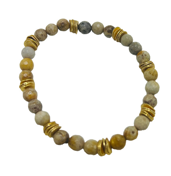 Bamboo Leaf Agate and Gold Flakes Stretch Bracelet