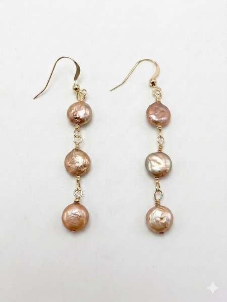 Gold Pearl and Gold Cascade Earrings