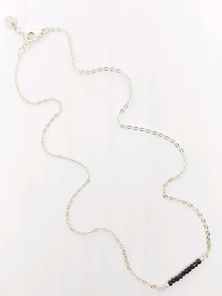 Delicate Silver Chain with Black Spinel Necklace