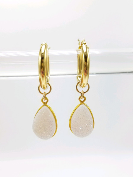 Gold Encased White Teardrop Druzy Charms