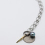 Long Silver Chain  Necklace with Coin, Pearl and CZ Charms