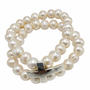 Two Strand White Freshwater Pearl and Silver Cross Stretch Bracelet