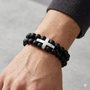 Black Onyx Double Stranded Bracelet with Silver Cross