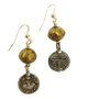 Brass African Bead and Silver Amulet Earrings