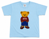 ComfortWash kids Boston bear T-shirt featuring a teddy bear graphic, available in Freshwater blue and Summer Squash yellow.