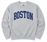 Sport grey Boston crewneck sweatshirt with solid navy print. Features a classic unisex fit and soft fleece feel - perfect Boston apparel for everyday wear.
