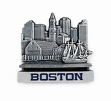 Boston harbor moving magnet featuring a detailed skyline, waterfront buildings, and interactive sailing ship design.