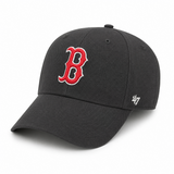Navy 47 Brand MVP wool baseball cap featuring an embroidered red Boston B logo and adjustable fit on a white background.