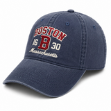 Boston B 1630 Massachusetts embroidered navy adjustable cap with vintage washed finish