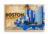 Boston Massachusetts 3D harbor magnet featuring colorful Boston skyline and waterfront collage artwork with layered dimensional design