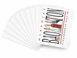 Boston-themed playing cards featuring iconic Boston landmarks and the slogan "I Squeezed It All In," displayed in a fanned deck on a white background.