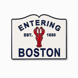Entering Boston souvenir magnet featuring a red lobster and Est. 1630 design on a white background.