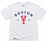 Boston Lobster T-Shirt in Ash featuring a red lobster graphic and Boston lettering printed on a Gildan Heavy Cotton short-sleeve tee.