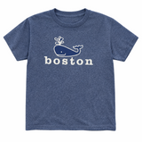 Boston whale kids t-shirt in heather navy with playful whale graphic