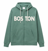 Boston applique full zip hoodie in Fenway green with white lettering