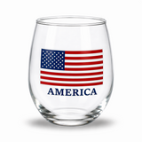 250 Years 1776-2026 stemless wine glass with patriotic red lettering