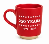 Red matte sandstone mug with 250 Years 1776-2026 design and American flag "We The People" graphic.