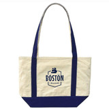 Boston Massachusetts canvas tote bag with contrast handles in navy