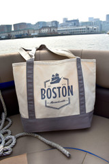Boston Massachusetts canvas tote bag with contrast handles in grey