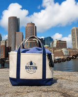 Boston Massachusetts canvas tote bag with contrast handles in navy