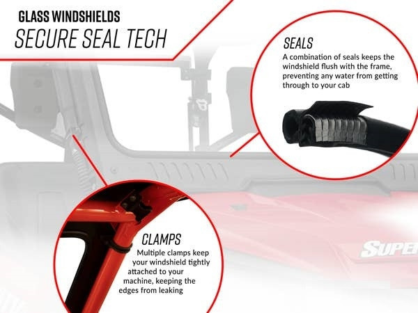 SuperATV Full Glass Windshield For Polaris General (2-Seat, 4-Seat, & XP 1000 2016+)