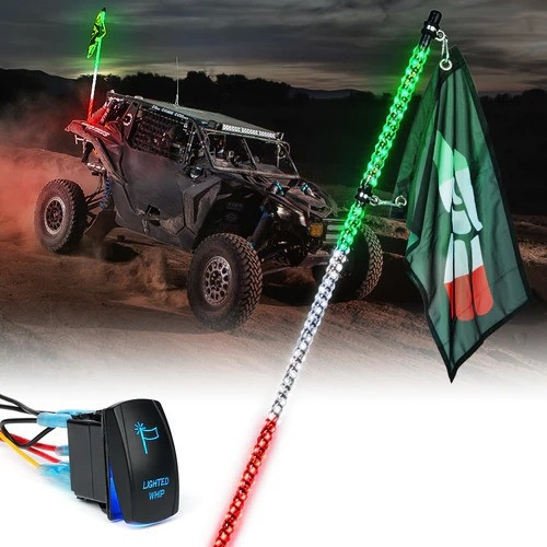 Polaris General Spiral Static LED Whip Light with Mexico Eagle Flag by Xprite