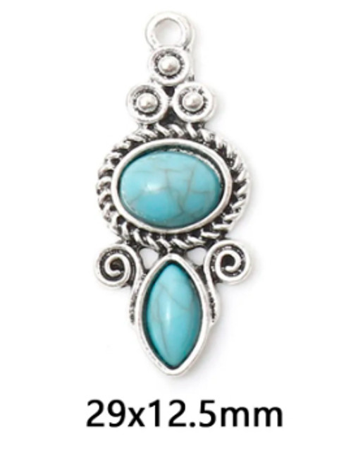 Boho Pewter / Turquoise (Resin) Charm - 80