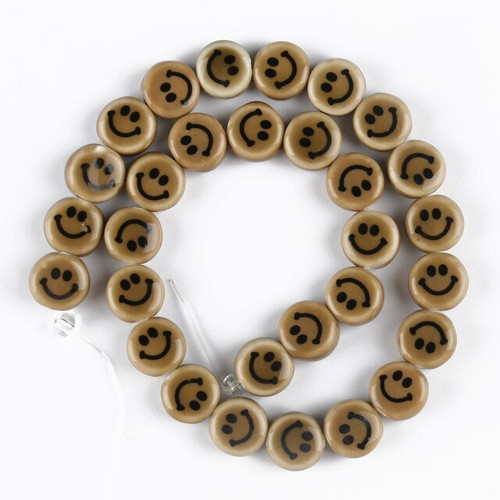 Ceramic Smiling Face Beads - Brown - (10 Pcs)