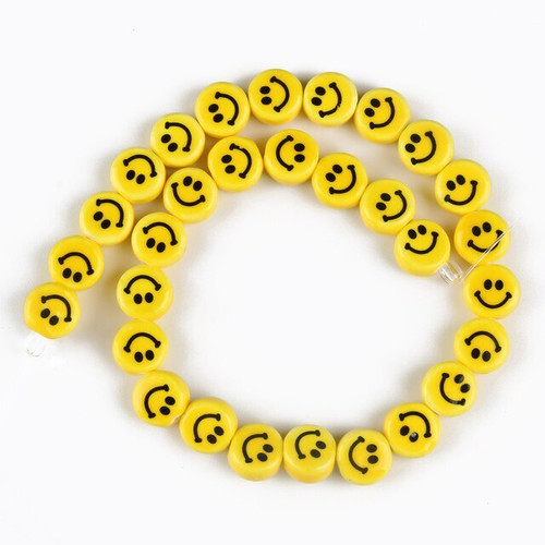 Ceramic Smiling Face Beads - Yellow - (10 Pcs)
