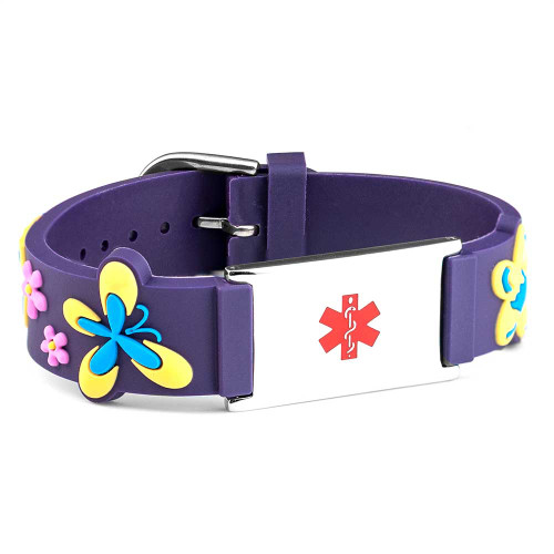 Girls Purple Flower Power Medical ID Bracelet
