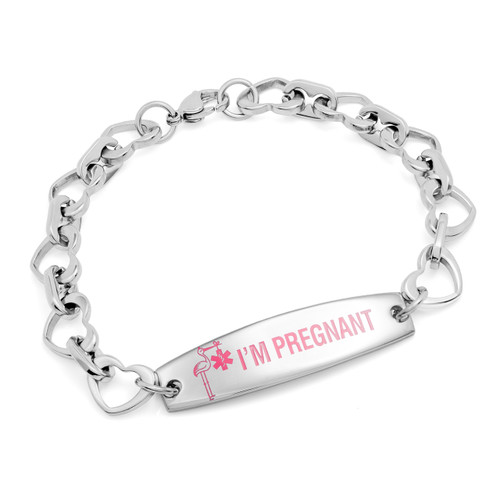 Pink Pregnancy Heart Medical Bracelet - 7 inch - Medical ID - HSKU:7990