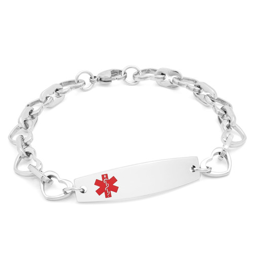 Stainless Steel Heart Link Medical Bracelet for Women