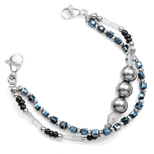 Black Double Strand Stretch Bead Bracelet for Medical Tags 6 inch