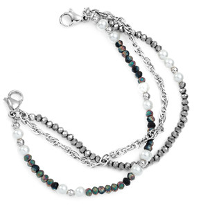 Black Triple Strand Bead Bracelet for Medical Tags 6 inch