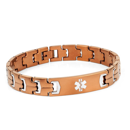 Rich Brown Plated Steel Medical Alert Bracelet for Men 8 - 9 inches